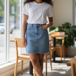 Bill Blass Classic Blue Denim Mini Skirt. Size 10P.